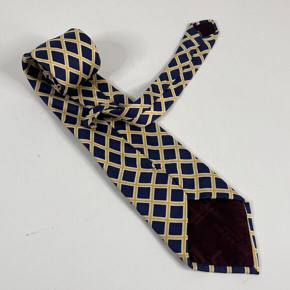 Bullock & Jones 100% Silk Necktie Tie Blue Yellow Plaid 3 1/2 x 61 1/5 Italy - Picture 2 of 3